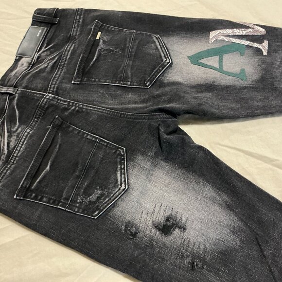 Black distressed Amiri animal skin jeans - Picture 4 of 9